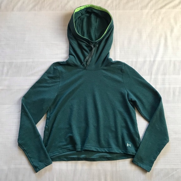 Under Armour Women's Loose Medium Cowl Neck Teal Cropped Hoodie Sweatshirt - Picture 1 of 10